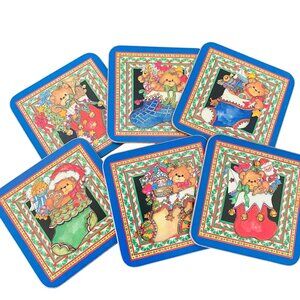 Pimpernel Coasters Holiday Christmas Bear in Stocking Set of 6